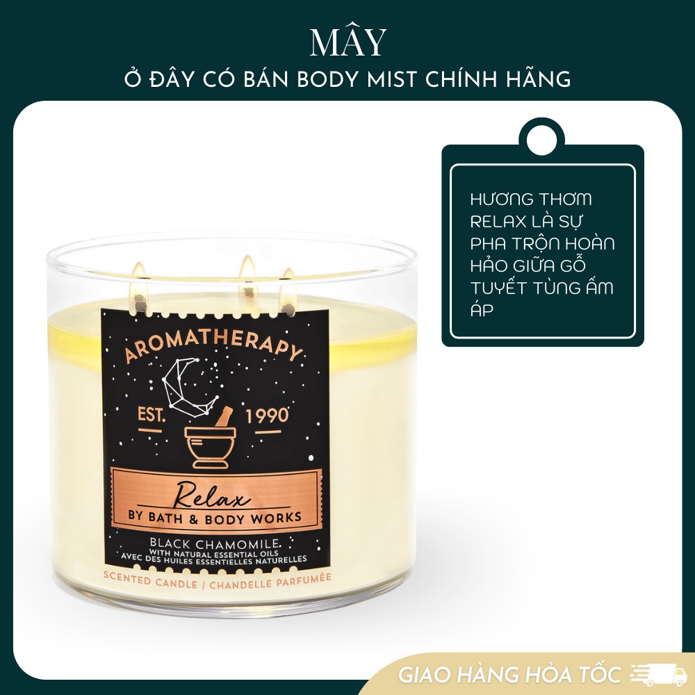 Nến thơm 3 bấc bath body works 411g mùi relax aromatherapy mùi ấm áp, mộc mạc