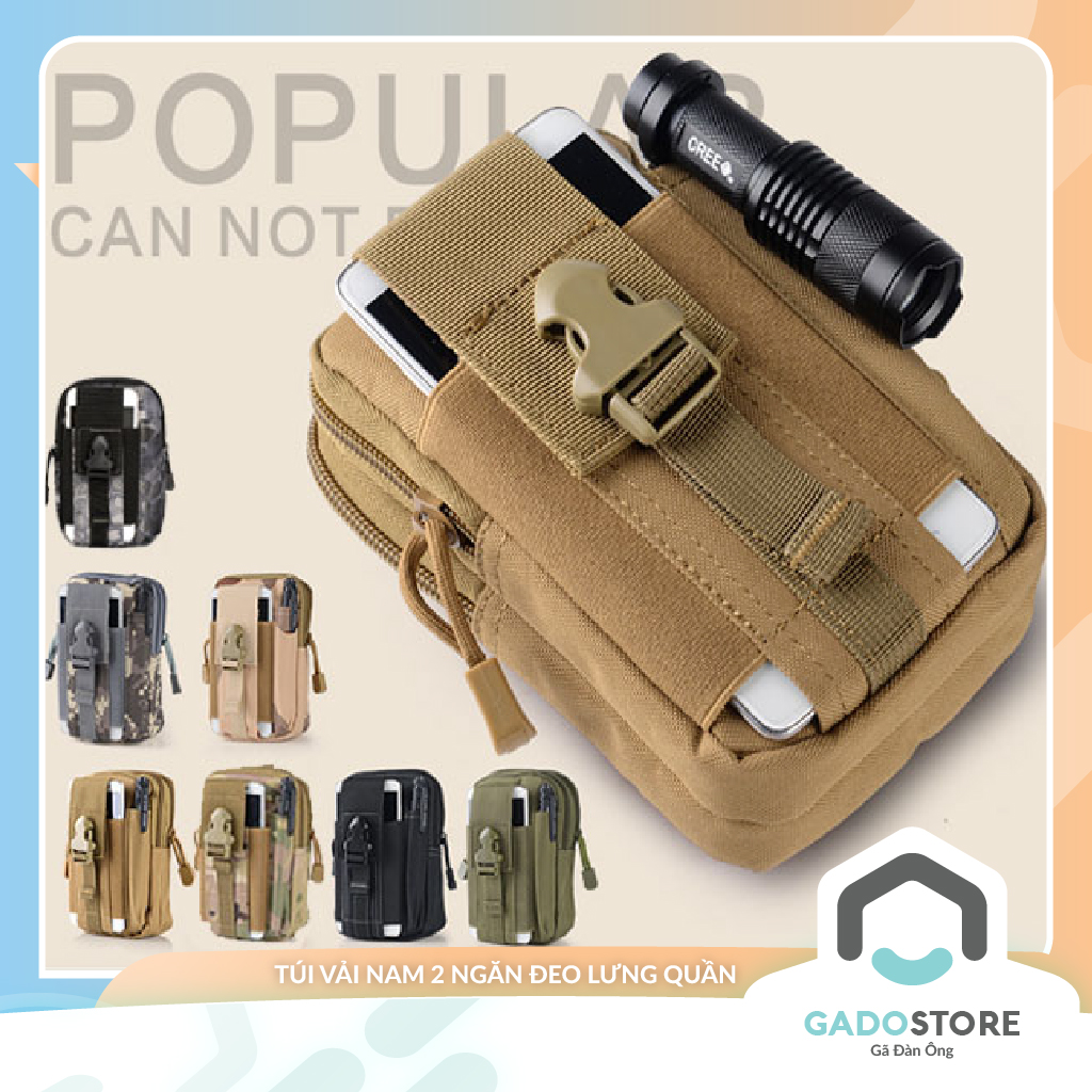 Túi vải nam đeo thắt lưng bên hông đa năng nhiều ngăn đựng đồ cá nhân đi phượt du lịch kiểu dáng thể thao
