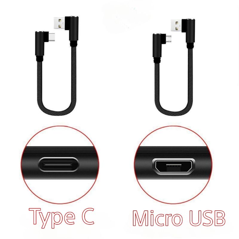 Dây cáp sạc pin ngắn 25cm góc 90 độ đầu usb c type-c micro