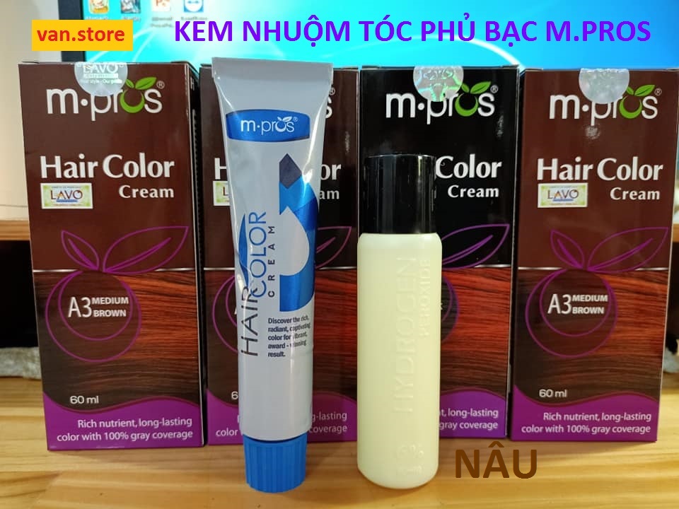 [HCM]KEM NHUỘM TÓC NÂU PHỦ BẠC 100% M.PROS 60mlx2 - Nâu A3