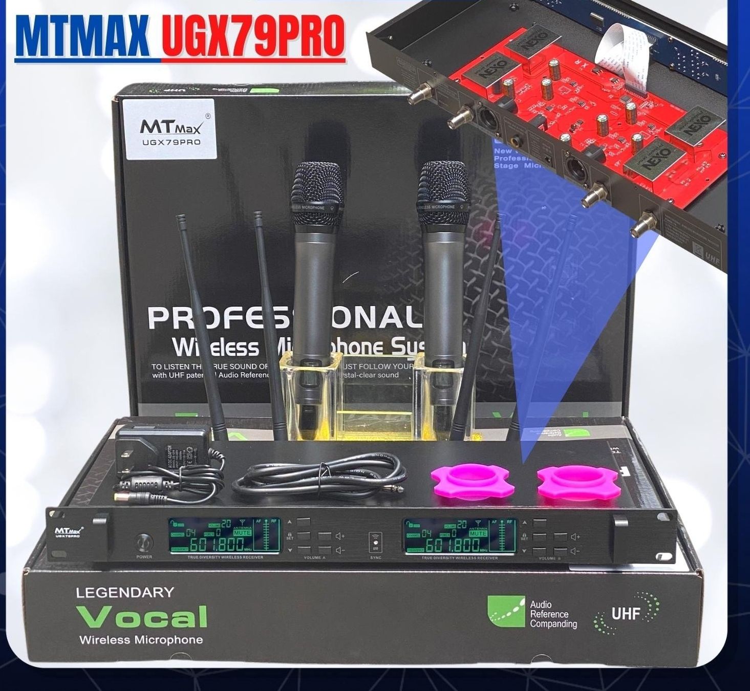 Micro Không Dây Karaoke MTMax UGX79PRO – Kèm 2 Micro Không Dây Hiện Đại. Rất phù hợp cho các hoạt động giải trí như karaoke, DJ di động, và các bài phát biểu trong các buổi hội nghị, sự kiện,...