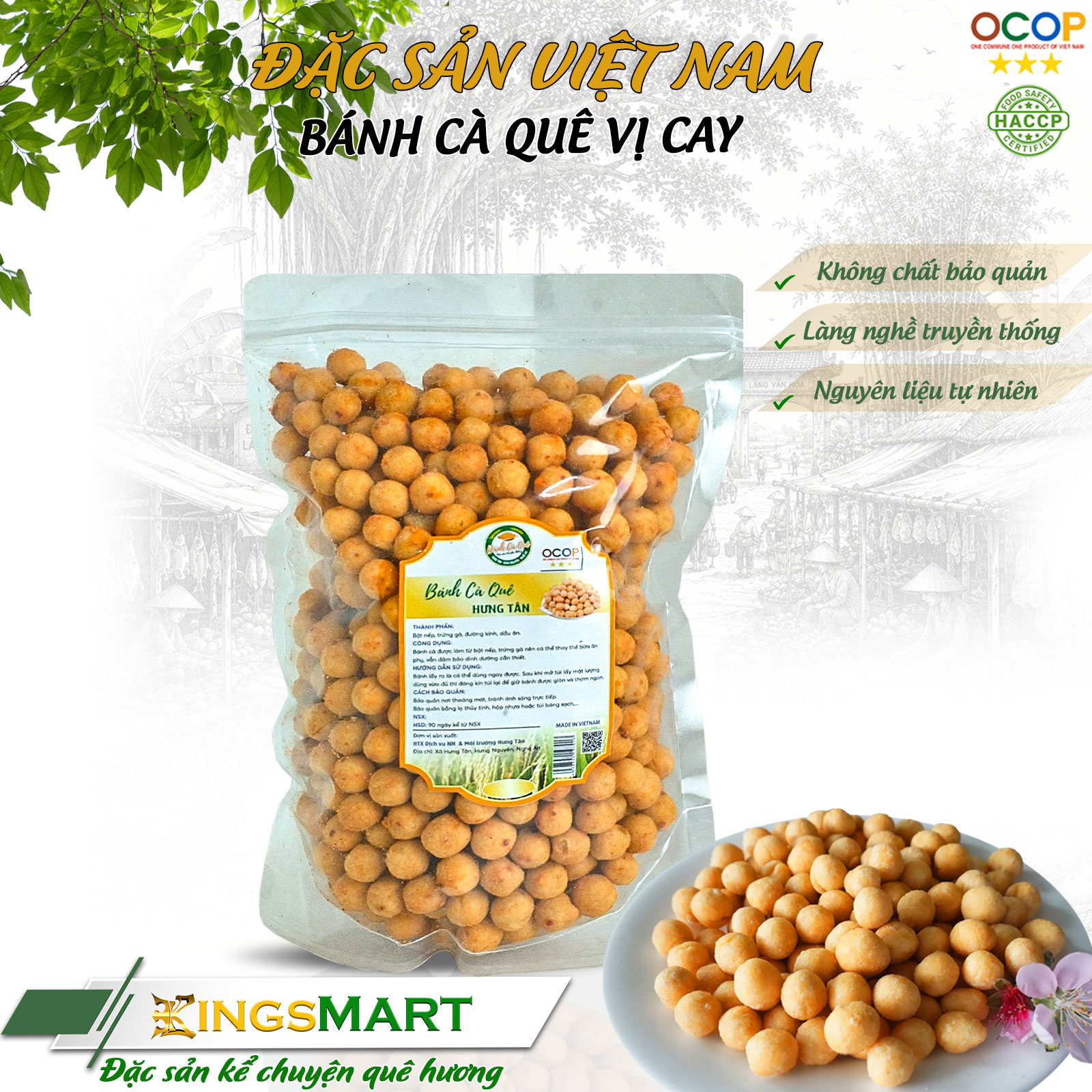 Bánh cà quê vị cay – Thương hiệu Hưng Tân – Đặc sản Nghệ An – Túi 500g – Kingsmart