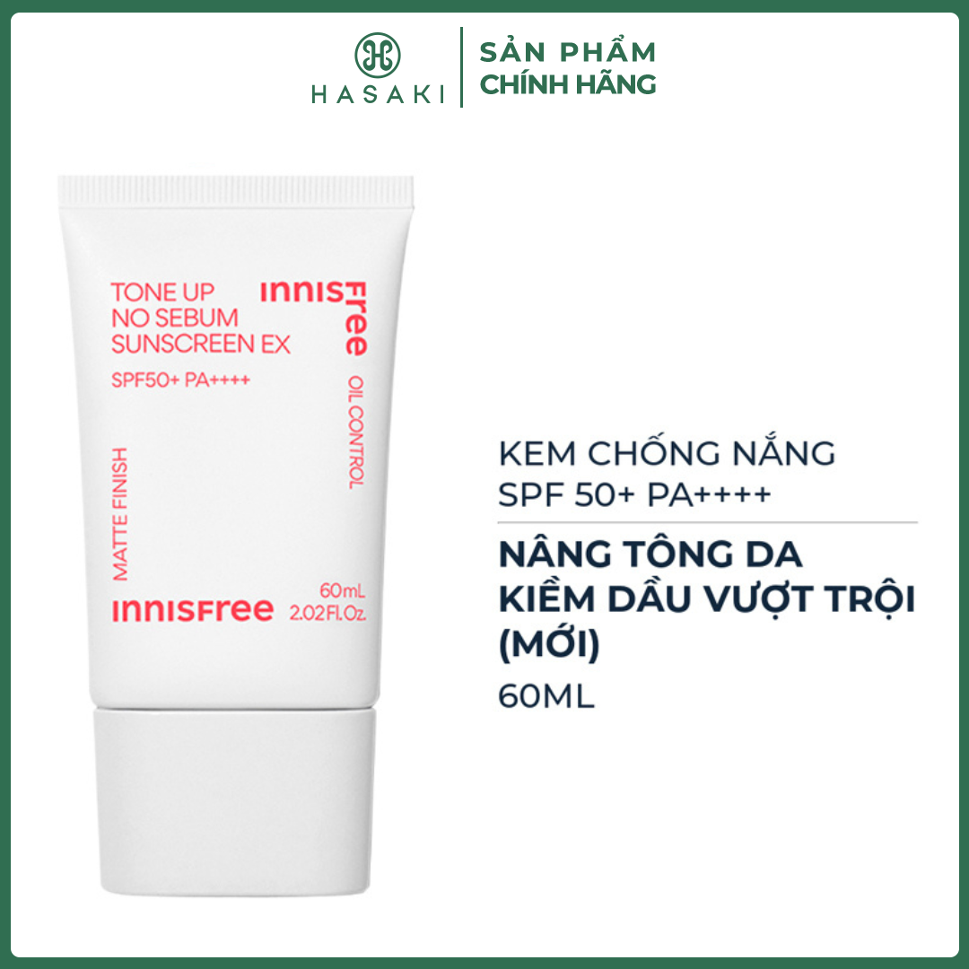 Kem Chống Nắng innisfree Nâng Tông Kiềm Dầu 60ml (Mới) Tone Up No Sebum Sunscreen EX SPF 50+ PA++++ (New) Hasaki Sản Phẩm Chính Hãng