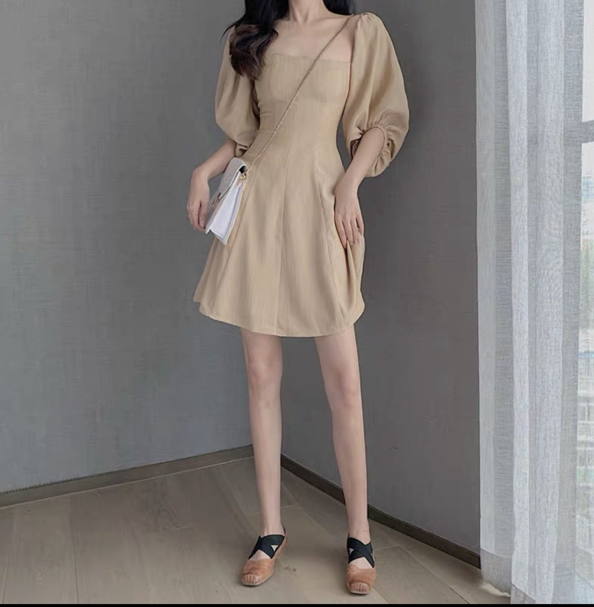 [HCM]Đầm xòe tay phồng vải thun cát hàn hot trend dễ thương Hàn Quốc Có size 2XL