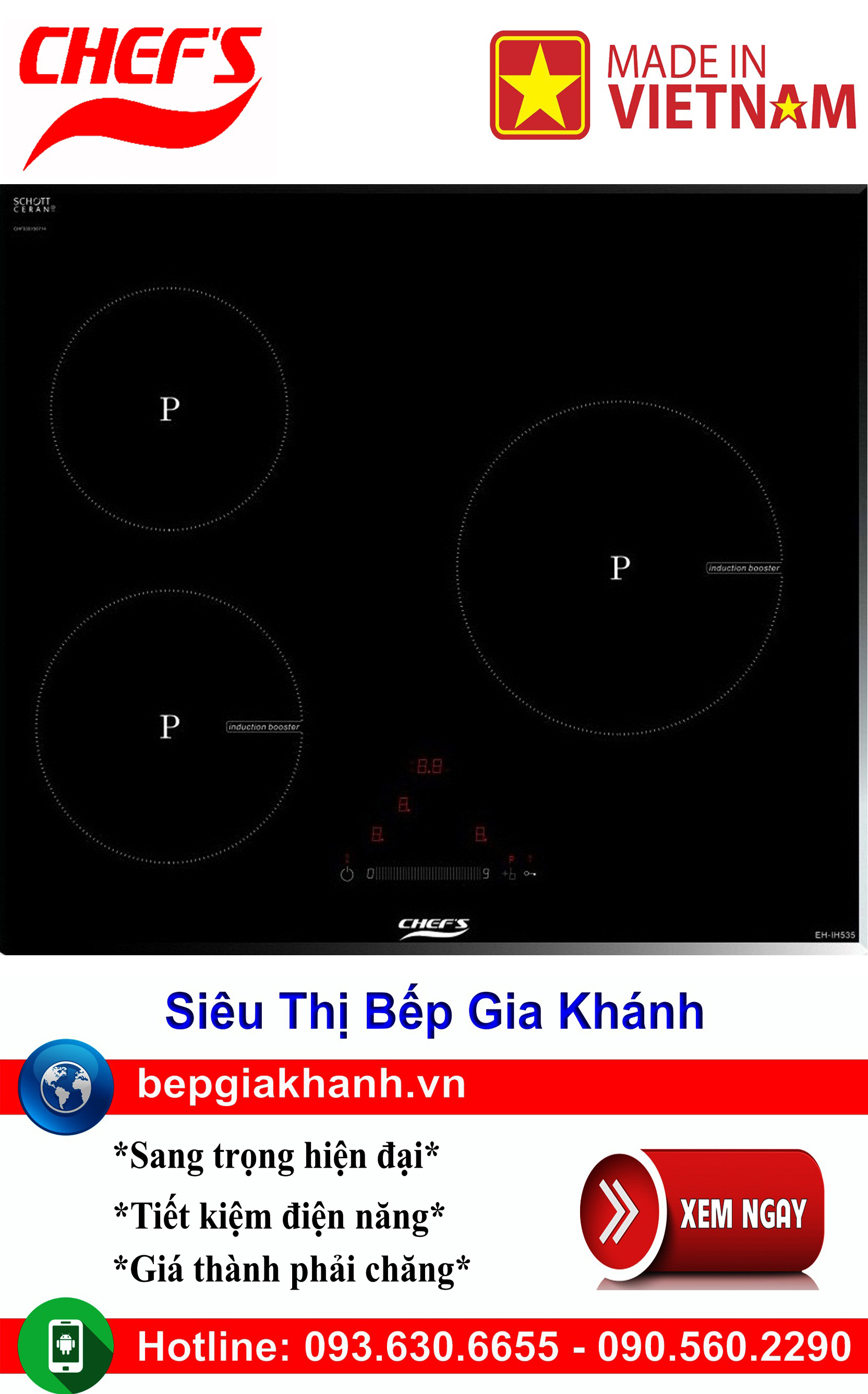 Bếp từ Chefs EH IH535 lắp ráp Việt Nam, bếp từ, bếp điện từ, bếp từ đôi, bếp điện từ đôi, bếp từ giá rẻ, bếp điện từ giá rẻ, bếp từ đơn, bep tu don, bep tu