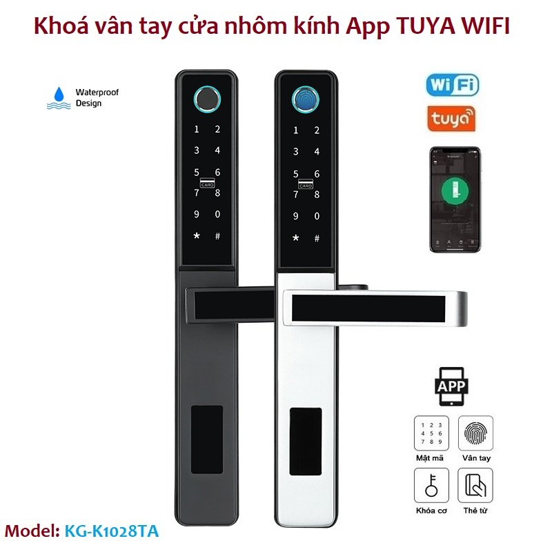 Khóa cửa vân tay, thẻ từ, khóa cơ, mật mã Tuya wifi cho cửa nhôm xingfa 2022 KG-ND09