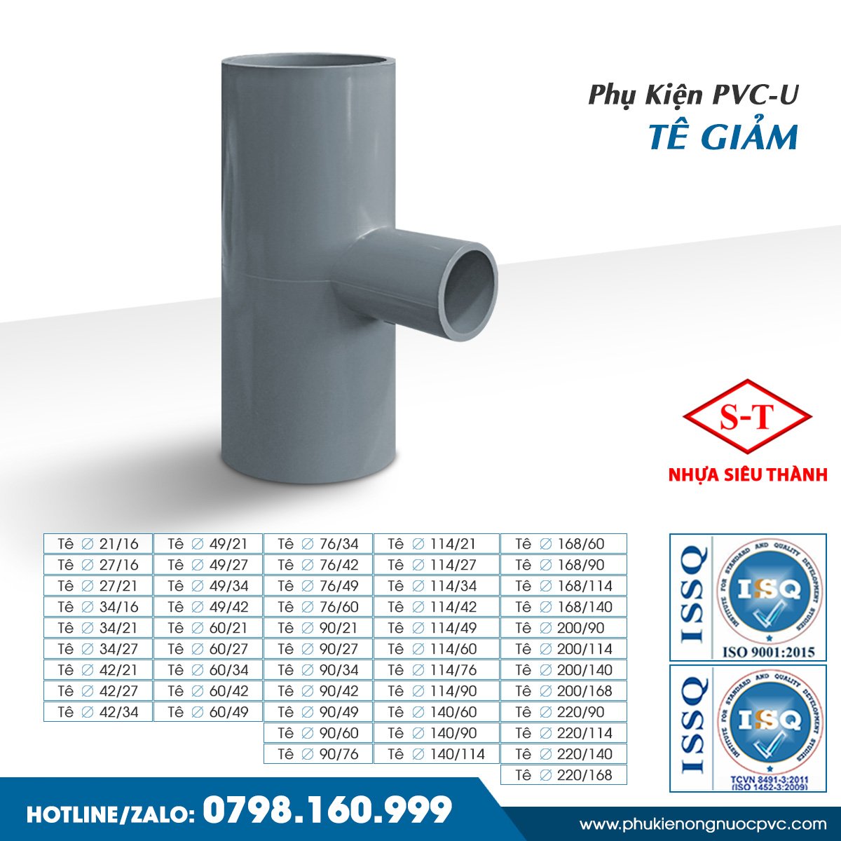 Tê giảm, tê thu pvc 90/21