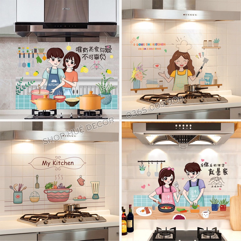 Giấy dán bếp cách nhiệt chống dầu mỡ, chịu nhiệt - decal dán bếp 3d họa tiết dễ thương
