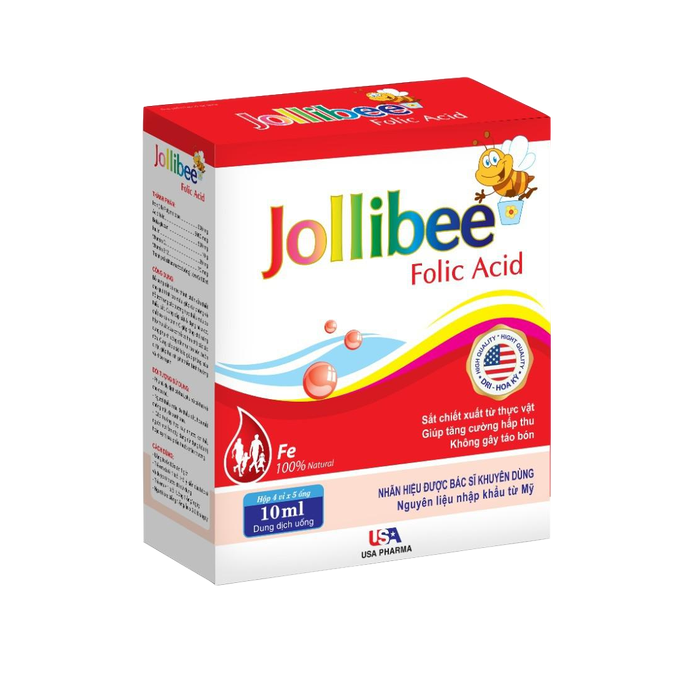 Siro Bổ Sung Sắt Nước - Bổ Sung Acid Folic - Cho Người Thiếu Máu, Thiếu Sắt Cho Mẹ Và Bé - Jollibee Folic Acid - Hộp 20 Ống Ngọt Thơm Dễ Uống