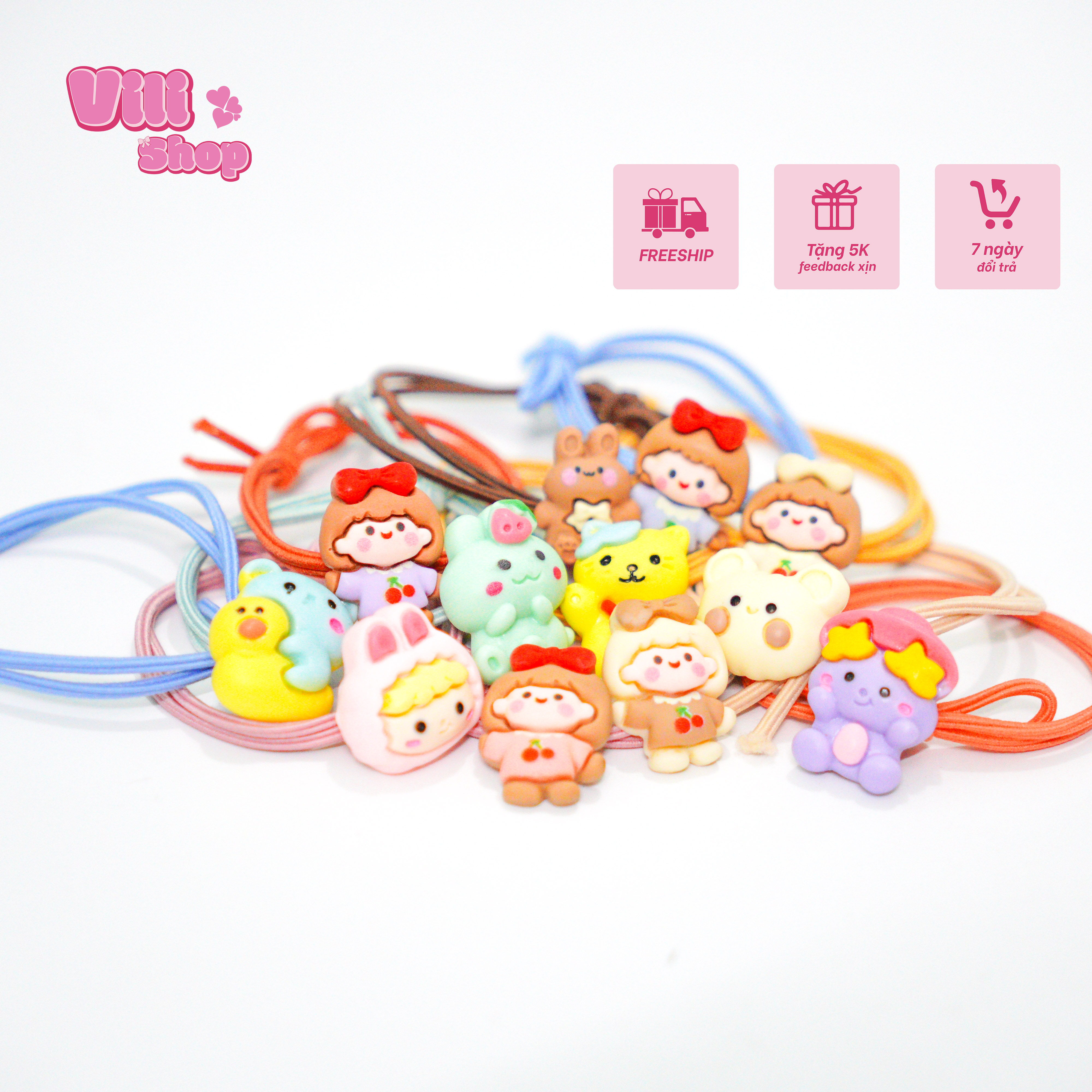 Combo 5 đôi dây buộc tóc Vilishop mẫu ngẫu nhiên, chun cột tóc cho bé siêu xinh bền đẹp nhiều màu