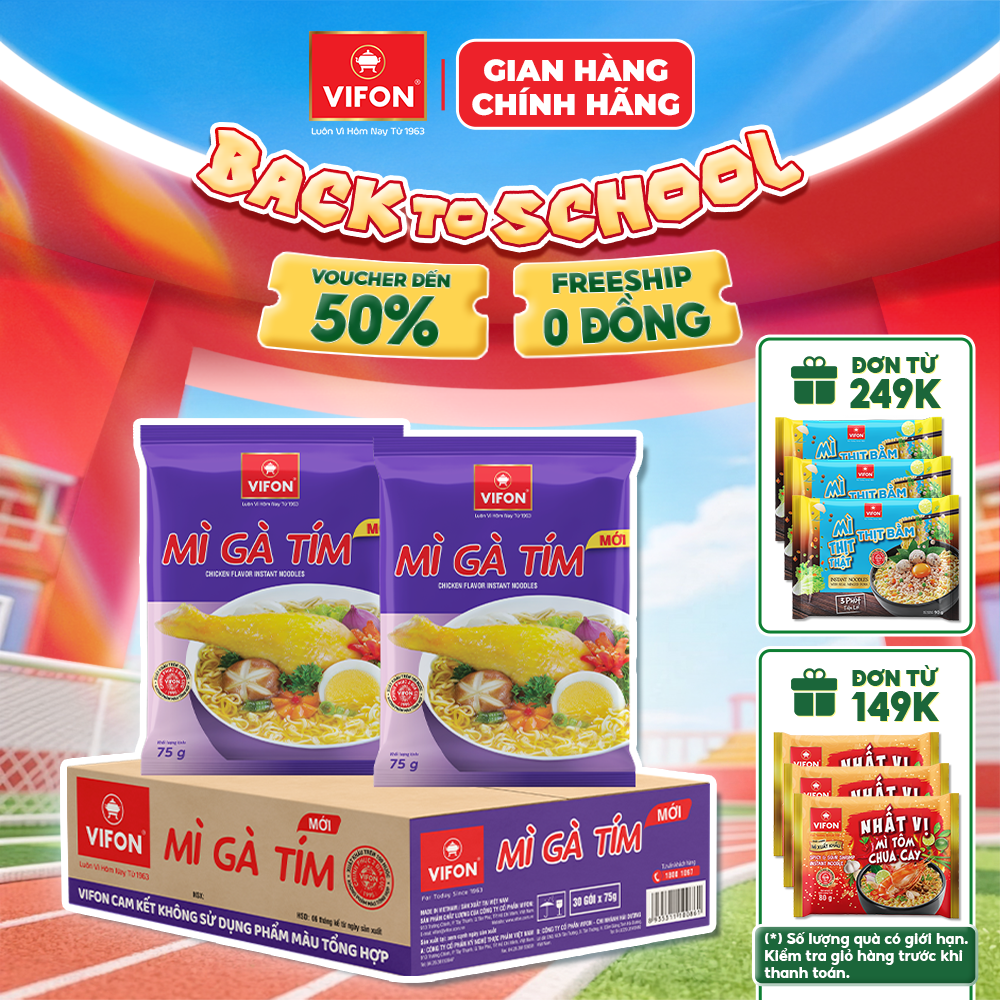 Thùng 30 gói/ set 5 gói mì gà tím vifon 75g