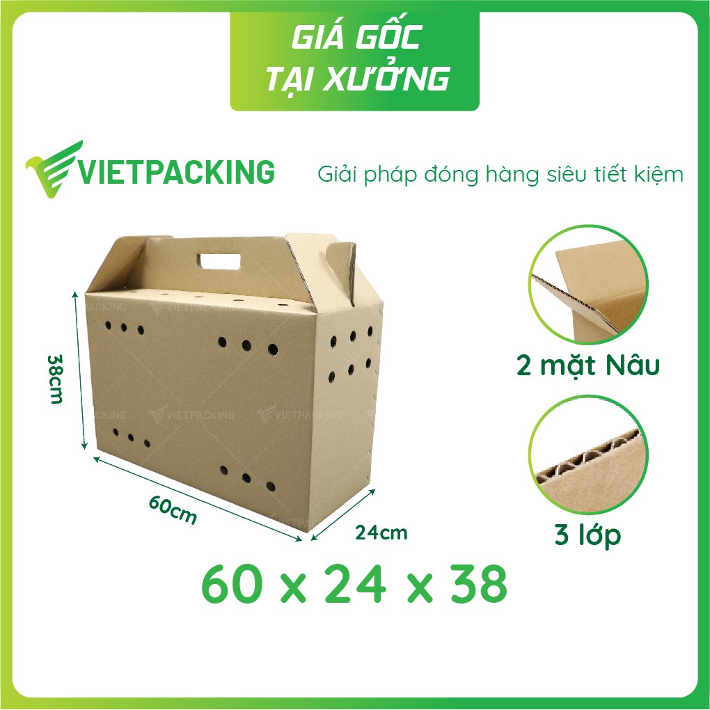 Combo 5 thùng carton 60x24x38 đựng gà, thùng ngủ cho gà có quai V215