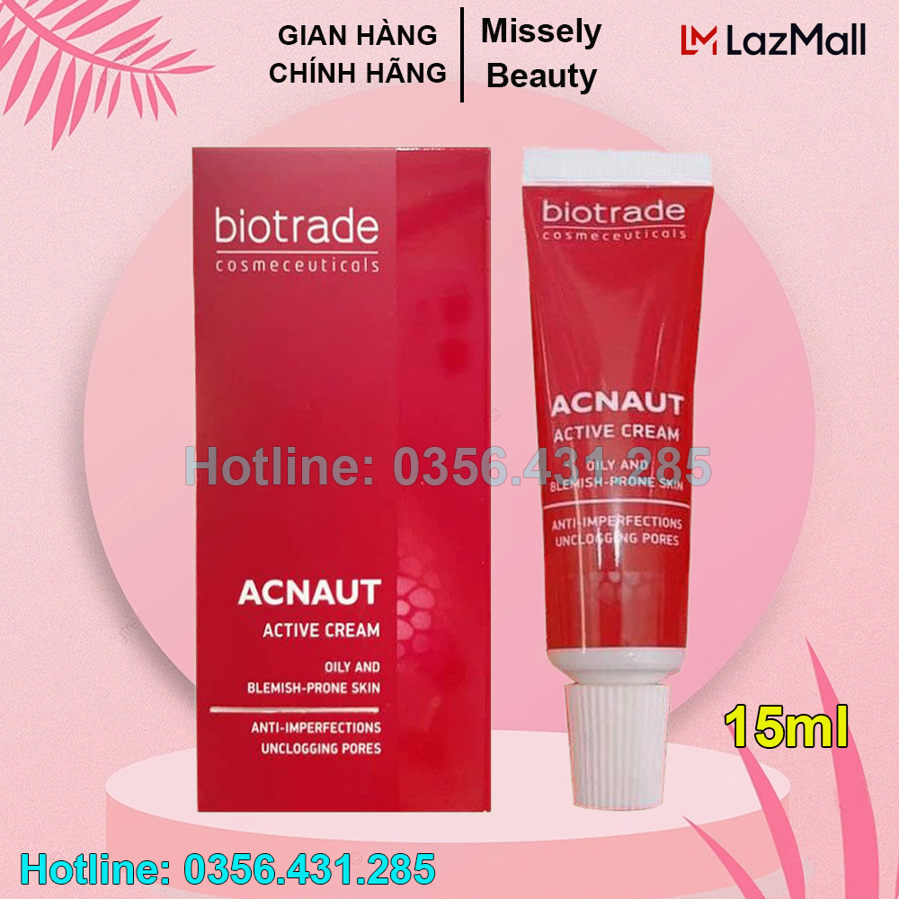 Kem trị mụn nào tốt, kem chấm mụn biotrade acnaut active cream minisize 5ml và 15ml- hàng chính hãng