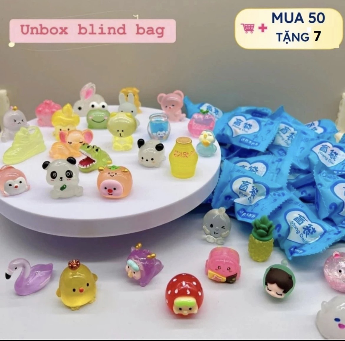 (Mua set 50 tặng 7) Set 50 túi mù test nhân phẩm, kẹo mù bóc quà, cham động vật, đồ ăn, hoa quả