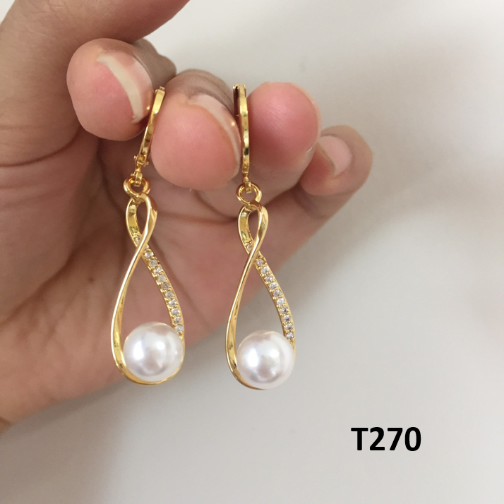 Bông Tai Dáng Dài, Khuyên Ngọc Trai Nhân Tạo Mạ Vàng T270 Namoo Jewelry
