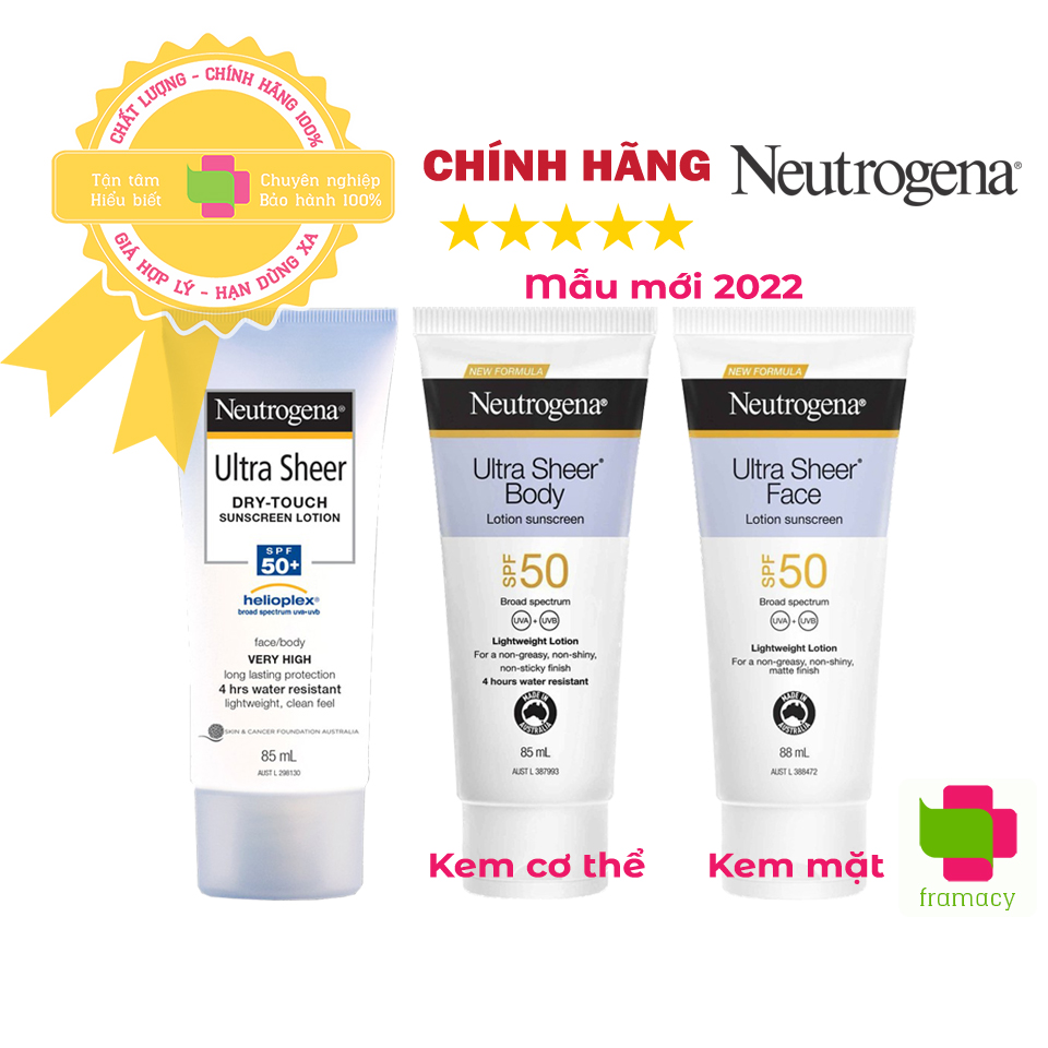 Kem chống nắng Neutrogena Ultra Sheer Dry-Touch SPF 50/50+/100+ Mỹ dùng được cho bé từ 6 tháng tuổi + người lớn mọi loạ