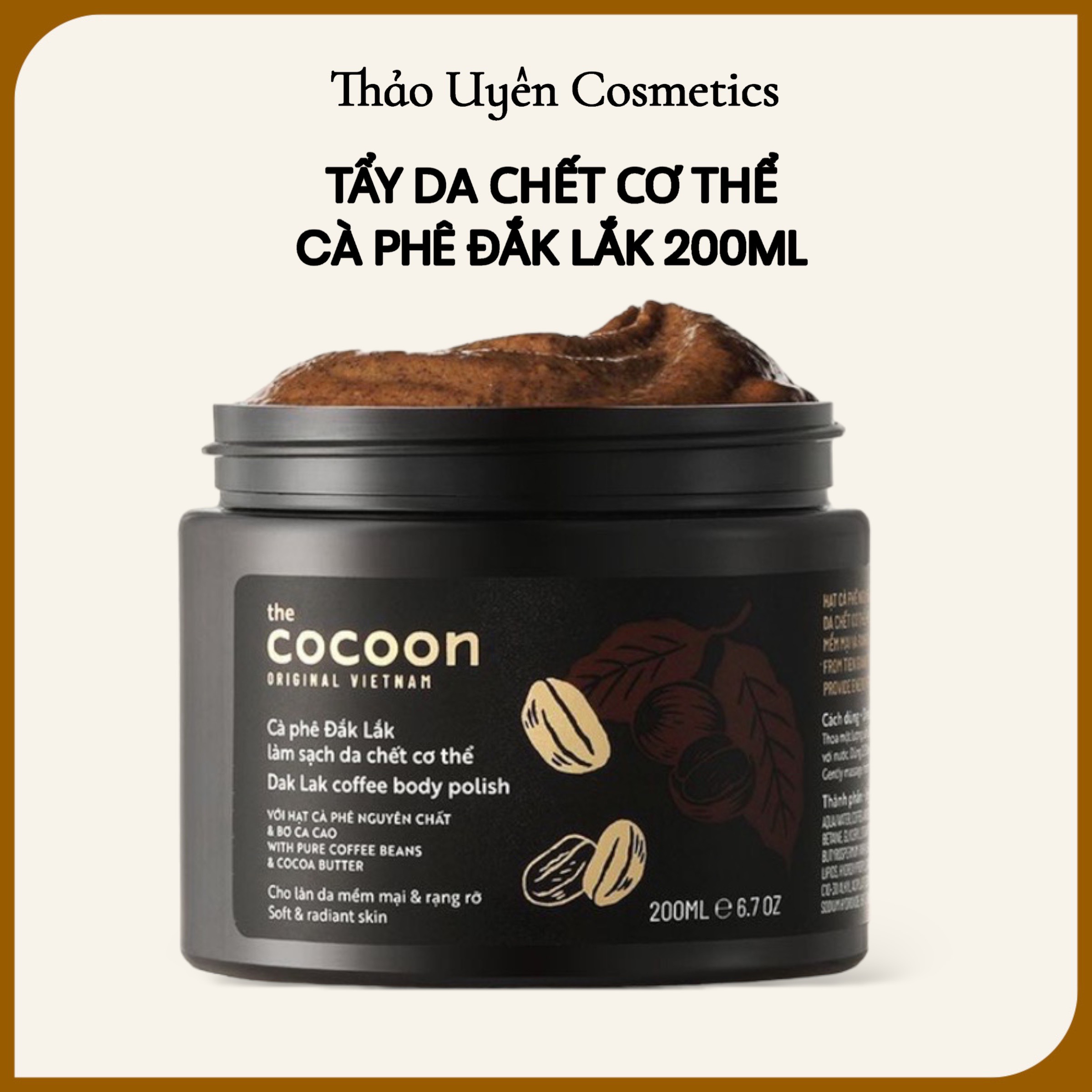 Tẩy tế bào chết toàn thân cocoon cà phê đắk lắk 200ml dak lak coffee body polish 200ml
