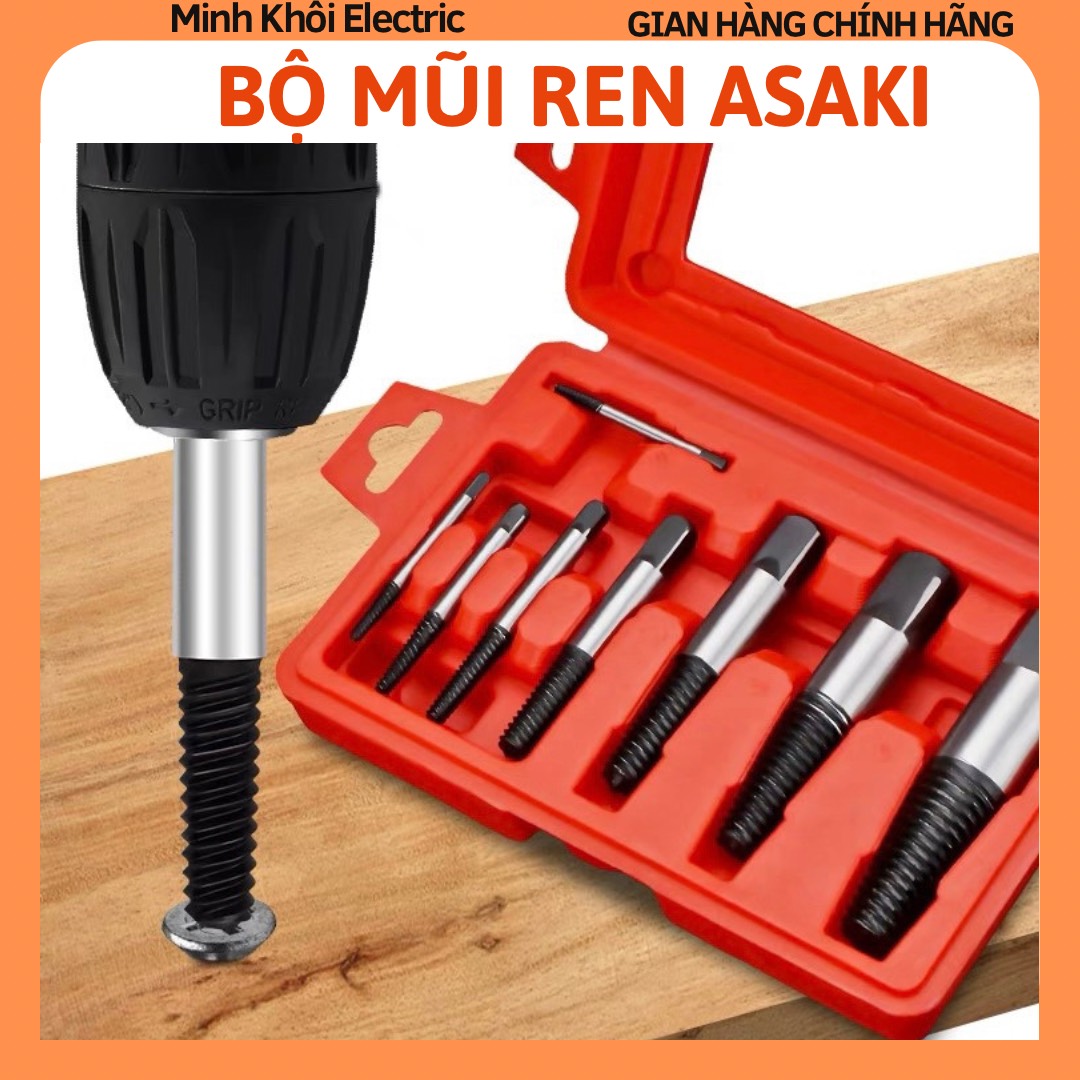 Bộ mũi ren Asaki, bộ ta rô ren đa năng Asaki, taro tháo ốc, tháo bu lông, bộ vặn vít, bộ nhể ốc,bộ đầu tháo ốc,mũi tháo vít toét đầu,dụng cụ taro ren. ta rô ren,đầu tháo ốc,đầu vặn tháo ốc
