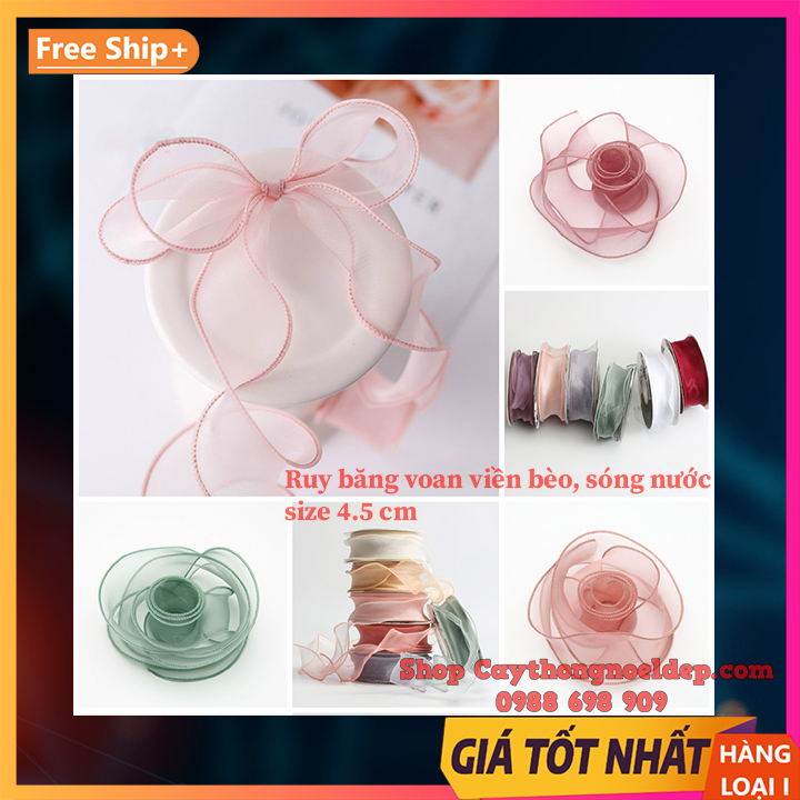 (Lẻ 1 mét) Ruy băng voan viền bèo sóng nước size 4cm