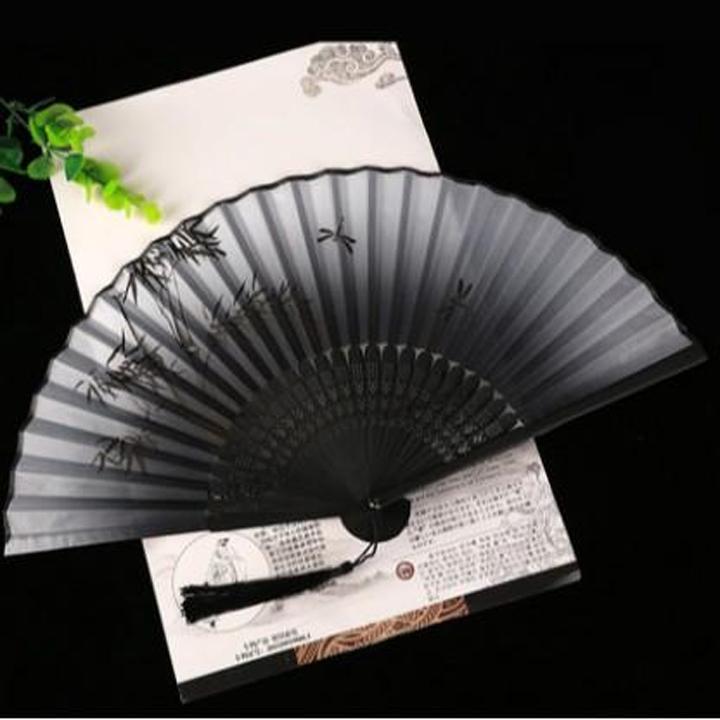 (50k) Quạt cổ trang xám trúc quạt xếp cầm tay phong cách Trung Quốc
