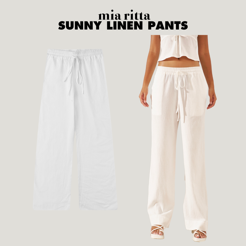 Quần dài Sunny Linen Pants Mia Ritta Q404 - Quần Linen trắng ống rộng cạp chun