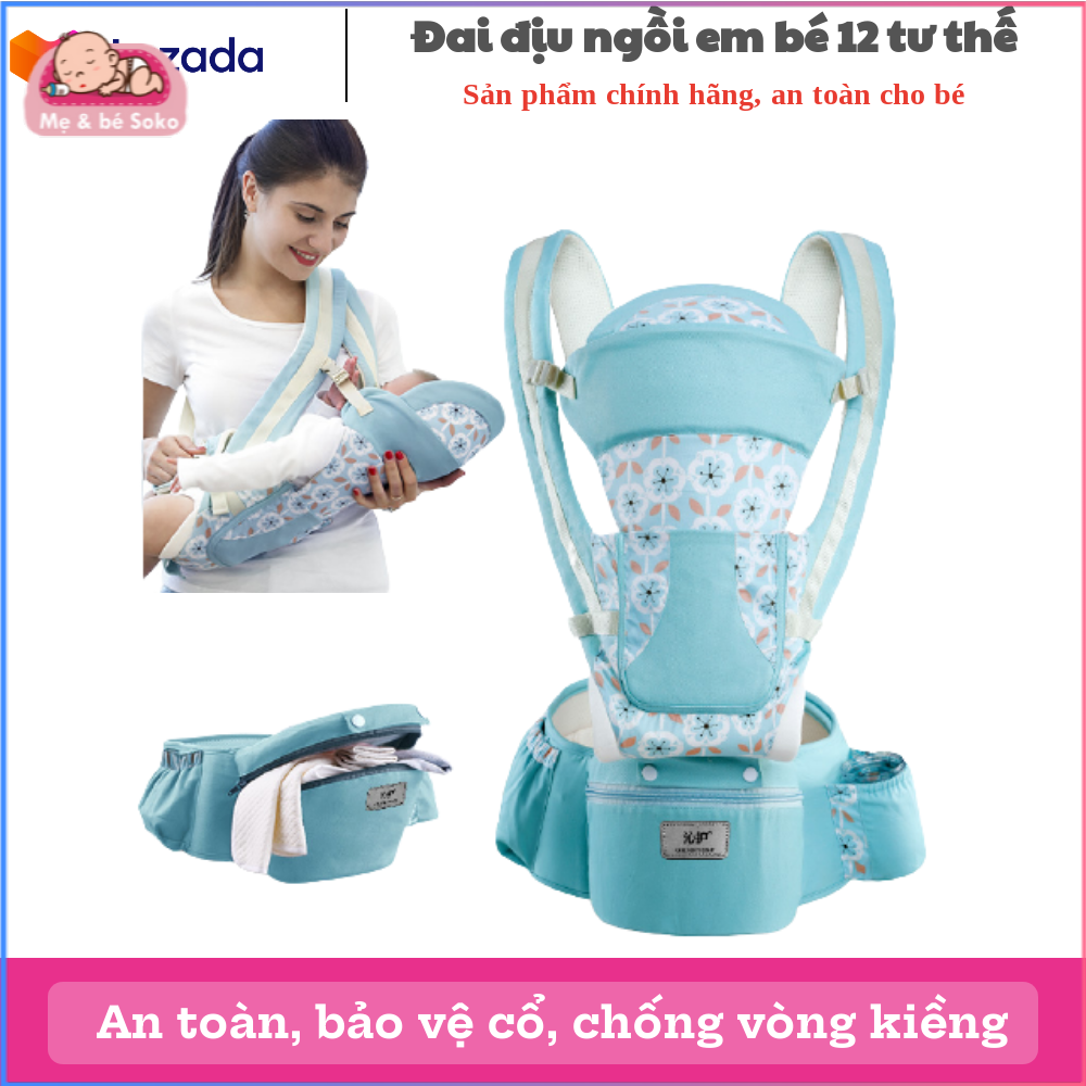 ĐAI ĐỊU EM BÉ CÓ BỆ NGỒI, NGĂN ĐỂ ĐỒ CHO BÉ TỪ 0- 36 THÁNG- ĐỊU NGỒI ĐA NĂNG 12 TƯ THẾ AN TOÀN TIỆN LỢI CHO MẸ VÀ BÉ YÊU - Mẹ bé Soko