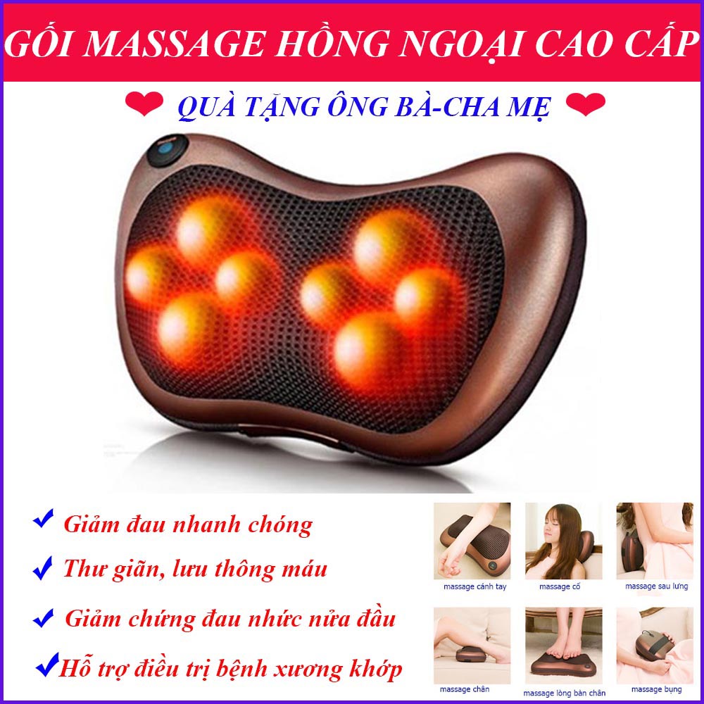 Gối Massage Hồng Ngoại, Gối Mát Xa Cổ, Gối Mát Xa Hồng Ngoại. Máy massage đa năng công nghệ nhật bản, xoay chuyển 360 độ giúp giảm đau nhanh chóng, xua tan mệt mỏi, BẢO HÀNH 1 ĐỔI 1.