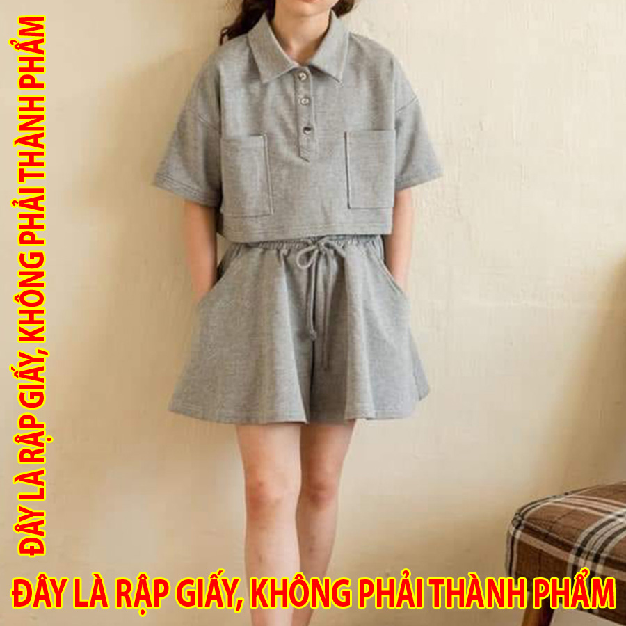 Rập giấy 30120 - set croptop polo + quần xòe - size lớn