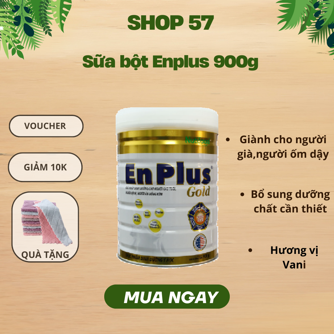 (Date: T1/2027)Nutifood Enplus Gold 900g – Sữa bột dinh dưỡng cao năng lượng, hỗ trợ người già, ngườ