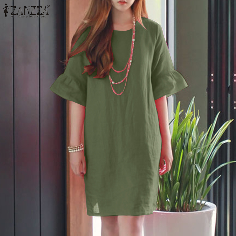 ♢Celmia  Womens cotton ngắn tay mùa hè thường lỏng Đầm Mini một dòng váy #103/13