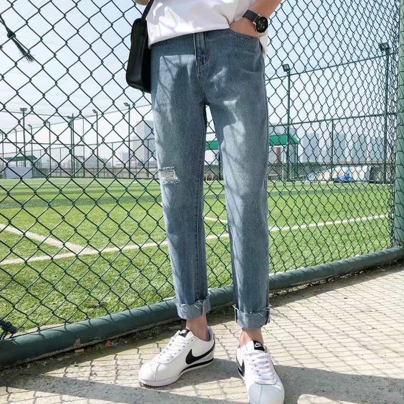 Quần Jean Nam Phối Viền Ống Suông