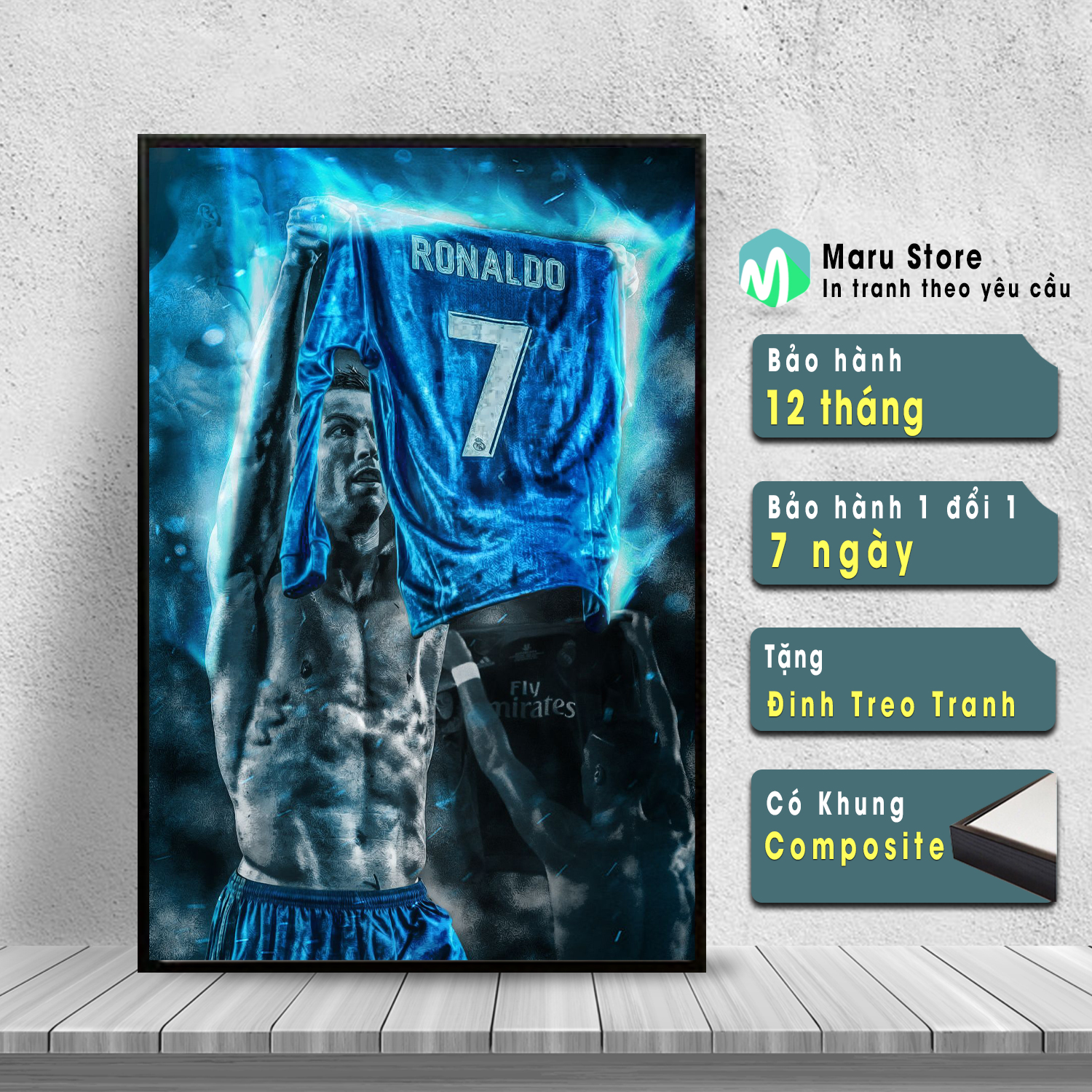 Tranh Ronaldo Treo Tường Tranh Canvas Cầu Thủ Bóng Đá Có Khung Composite