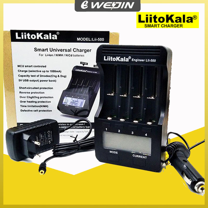 Bộ sạc pin cục liitokala lii-500 - sạc thông minh liitokala lii-500 lcd 3.7v 18650 18350 18500 16340 17500 26650 1.2v aa aaa lithium lii500 lii 500 -