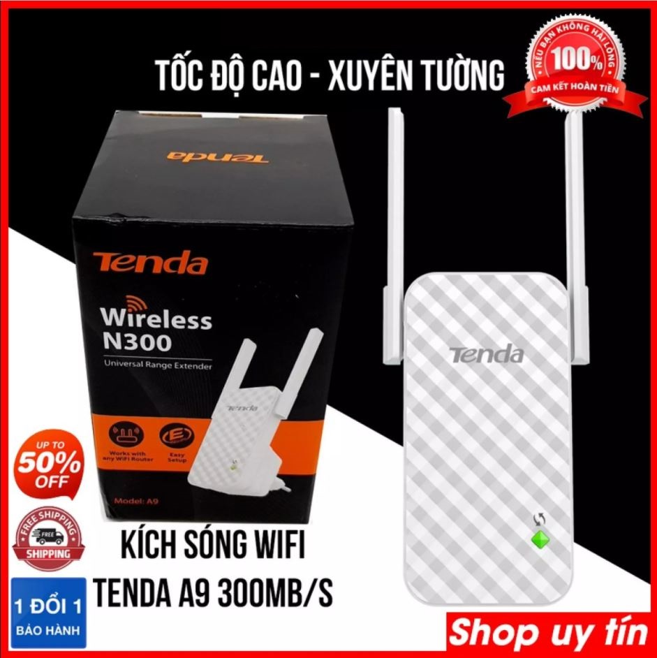 Kích sóng WI-Fi cực mạnh Tenda A9 tốc độ 300Mbps (Trắng), Thiết bị kích sóng, Bộ khuếch đại sóng wifi Tenda A9 Pro ⚡ kích sóng cực mạnh ⚡ Freeship ⚡ Bảo hành 1 đổi 1