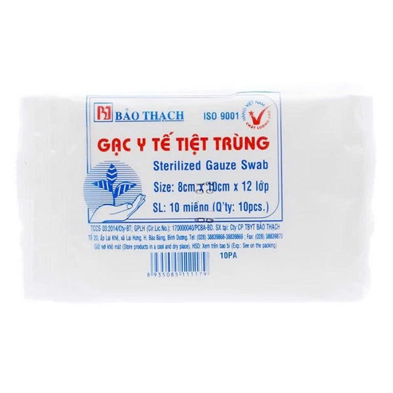 [DR. HANH] Gạc tiệt trùng Bảo Thạch lớn 8x10cm x 12 lớp (10 miếng) sơ cứu vết thương, thấm máu và dịch tiết