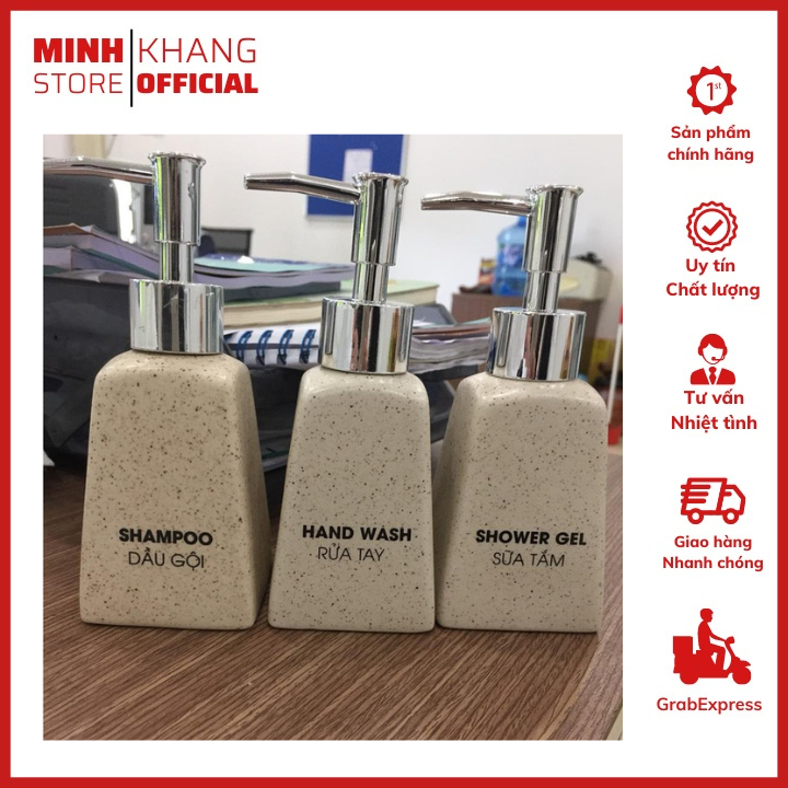 Bình Đựng Sữa Tắm, Dầu Gội, Xà Phòng Rửa Tay Gốm Sứ Cao Cấp Đa Năng Sử Dụng Trong Nhà Tắm Có In Chữ