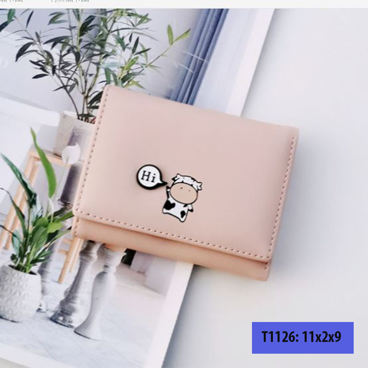 Ví da cầm tay mini nữ, bóp nữ cầm tay đựng tiền, thẻ dáng ngắn hình bò sữa dễ thương T1126