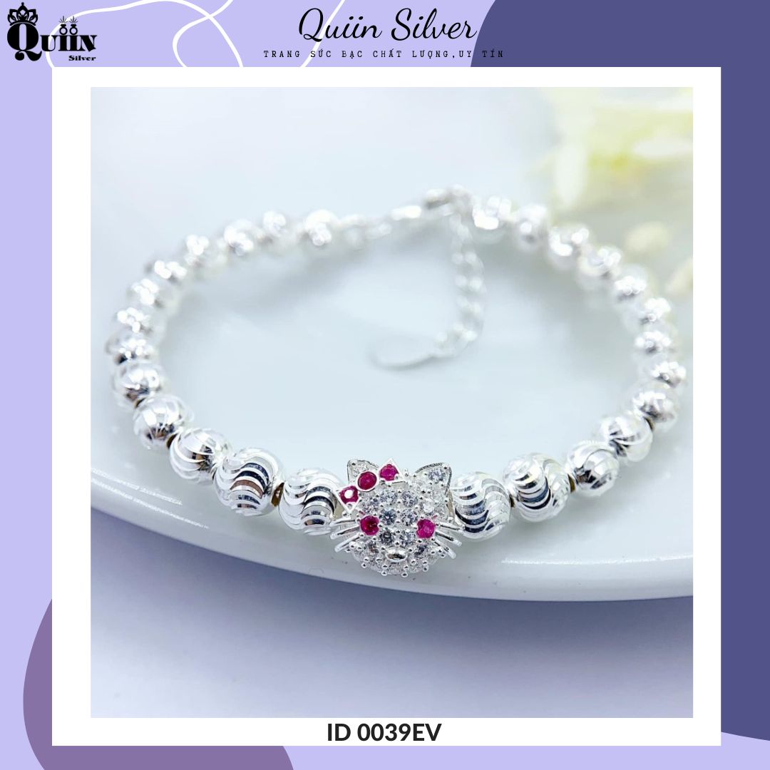 Vòng tay/lắc tay bạc ta, bạc s925 quiin - vòng bi xoắn hình hello kitty dành cho bé gái 0039ev