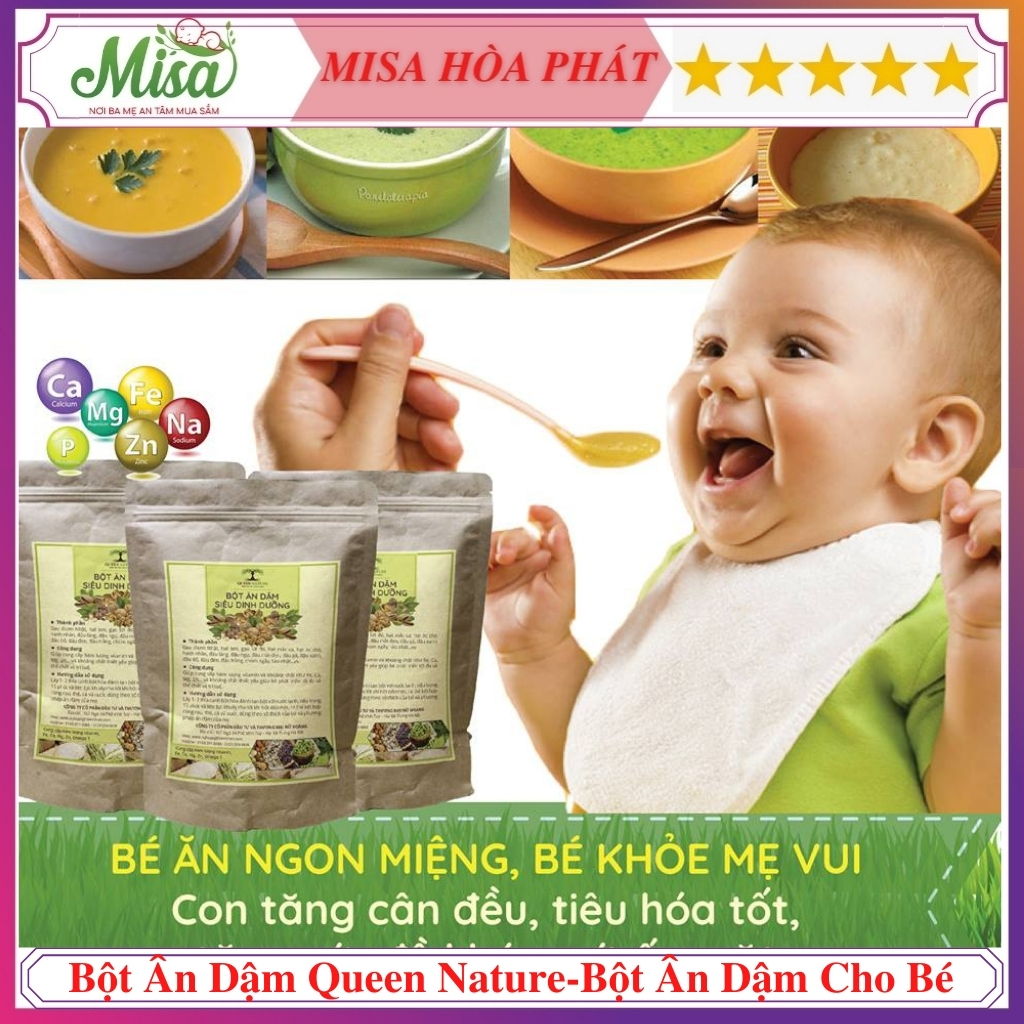 Bột dặm trẻ em, bột ăn dặm cho bé 6 tháng,bột ăn dặm queen nature bịch 650gr