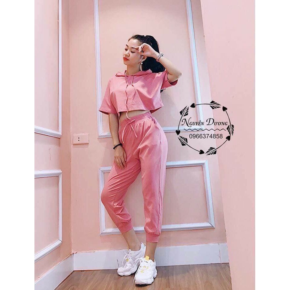 Set thể thao áo crop hoodie cá tính
