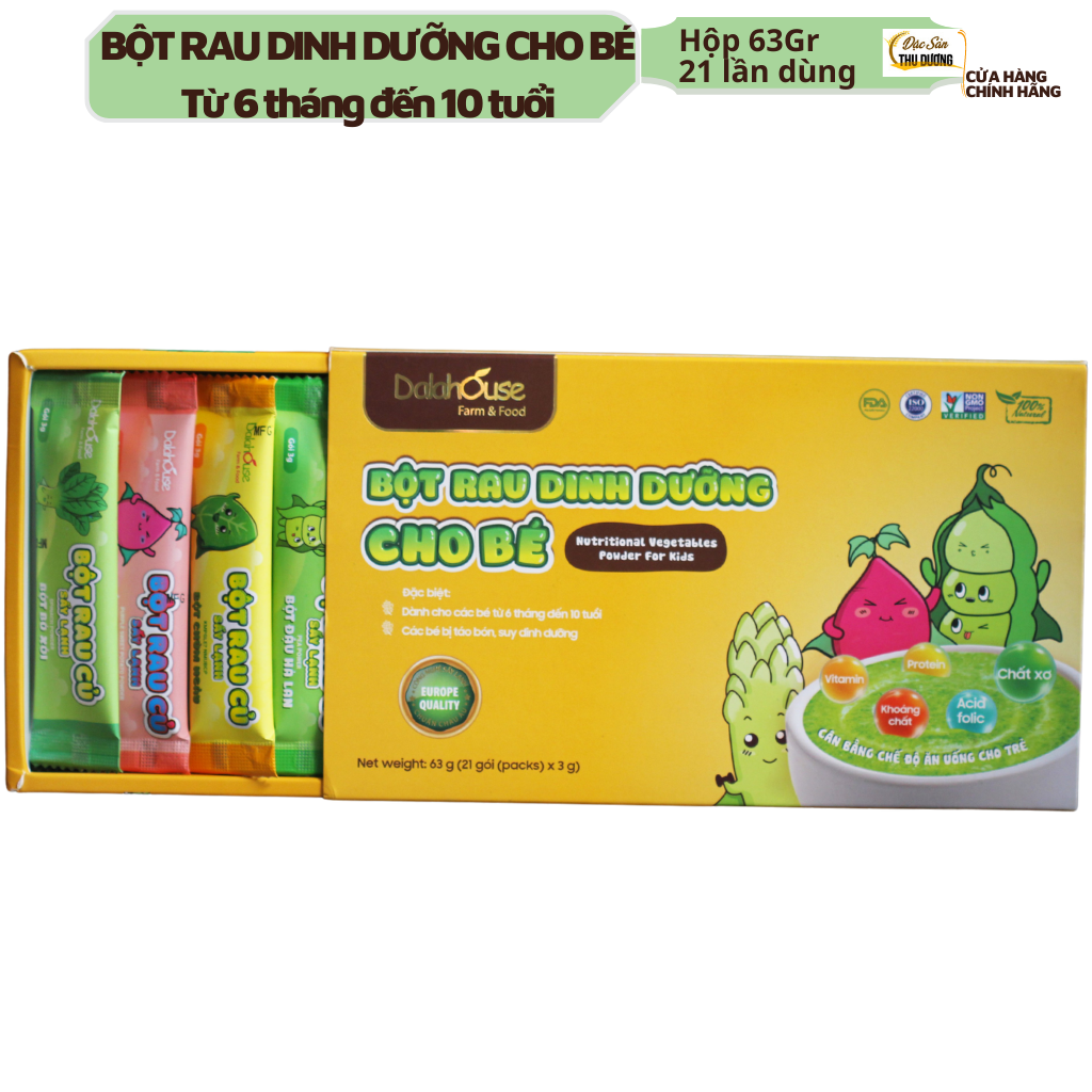 Combo ăn dặm Dalahouse - Bột rau củ hữu cơ sấy lạnh Bổ sung cho trẻ em tăng cân, tăng cường sức khỏe - Vitamin nguyên chất từ ​​chiết xuất thực vật