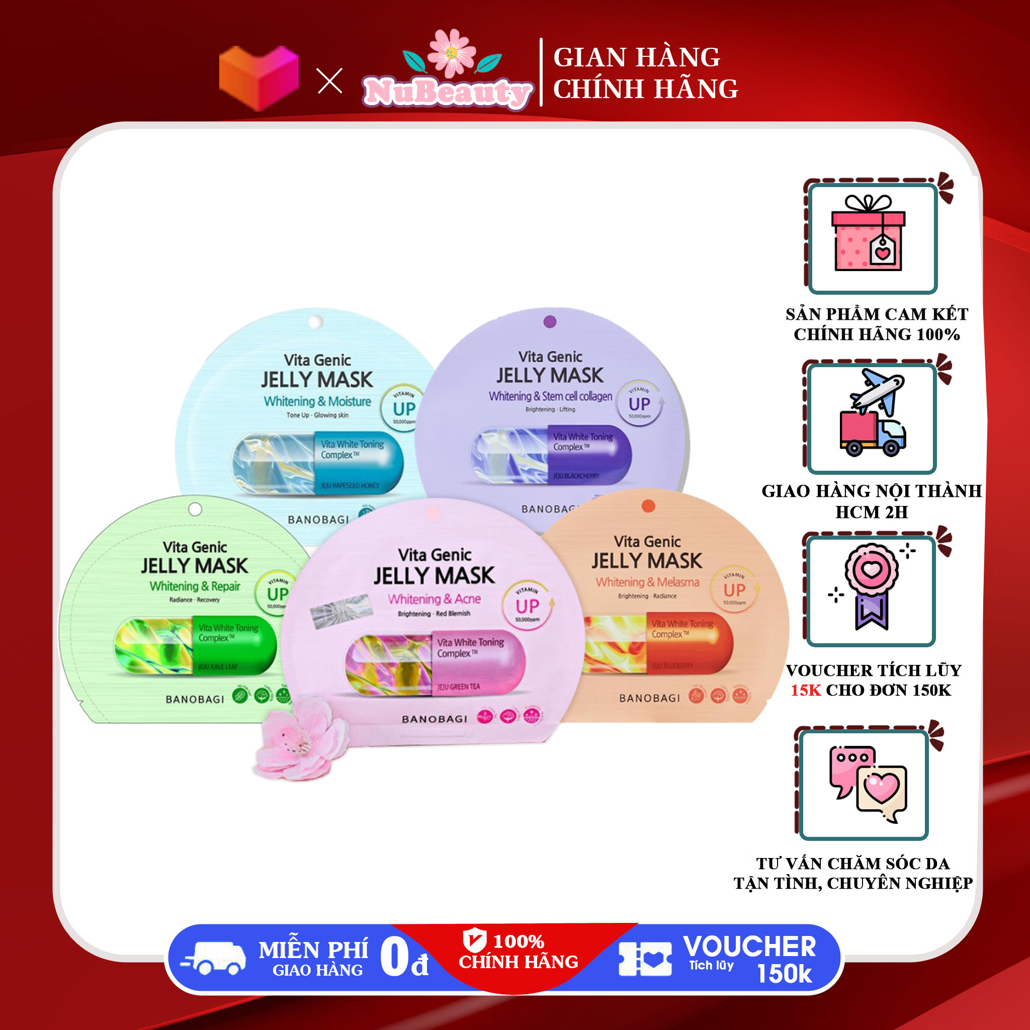 " Chính Hãng " Mặt nạ thiết dưỡng trắng Banobagi Vita Genic Jelly Mask Whitening 30ml, Mask bnbg, mặt nạ giấy cấp ẩm, căng da, phục hồi, nâng tông da,