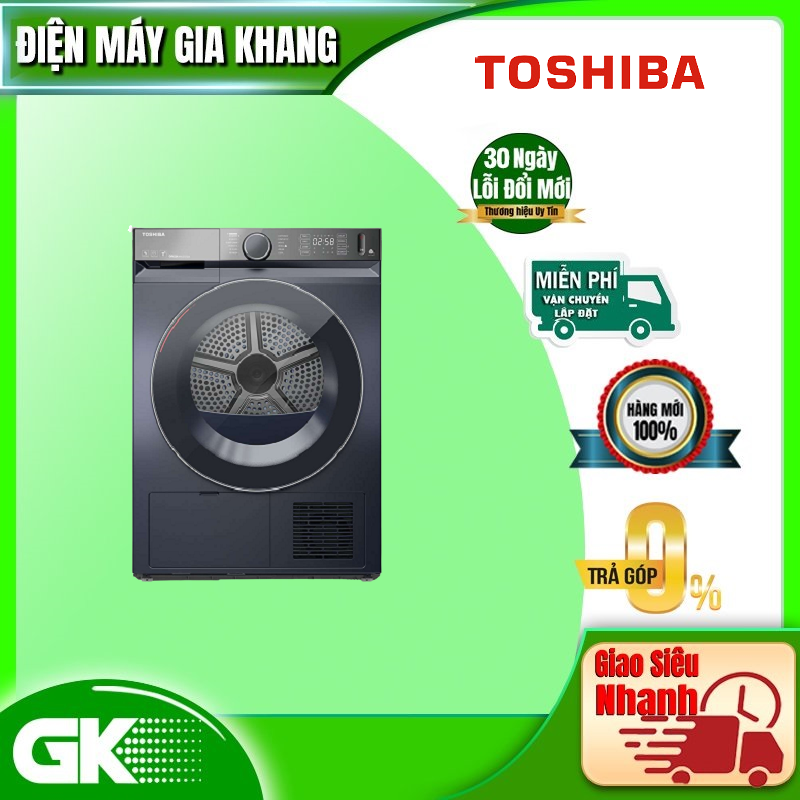 Máy sấy bơm nhiệt Toshiba 10 kg TDBK110GHV Công nghệ Origin Inverter vận hành êm tiết kiệm điện GIAO TOÀN QUỐC HCM