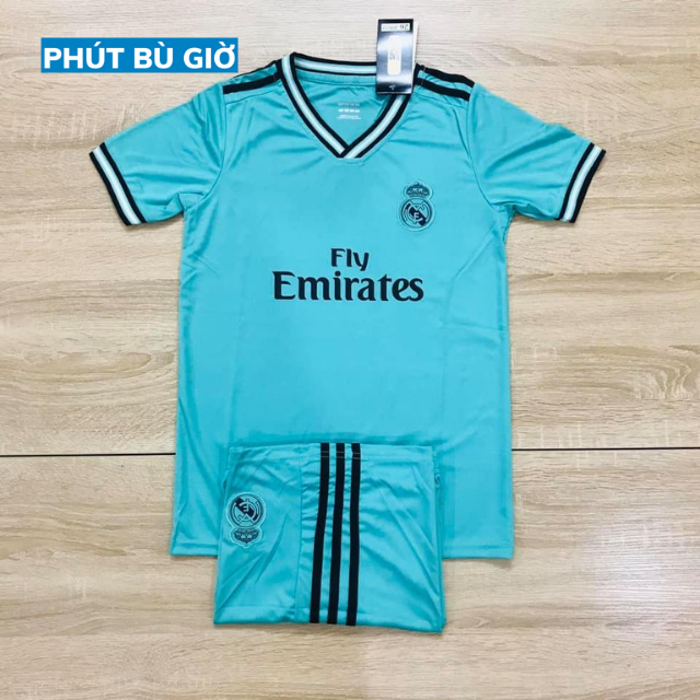 [ẢNH THẬT] Bộ quần áo đá banh trẻ em REAL MÀU XANH NGỌC mới nhất - Thun lạnh cao cấp - Phút Bù Giờ Sport