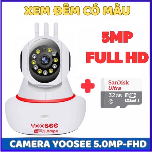 Camera ip yoosee 360, quan sát rõ ngày và đêm, kèm thẻ nhớ, bảo hành 1 năm