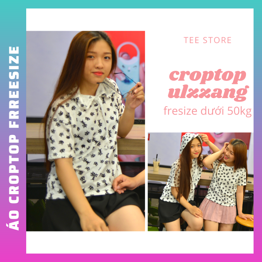 Áo Croptop nữ cute , có thể mặc thành áo cặp bạn thân, chất thun cotton 100% cao cấp - freesize dưới 48KG