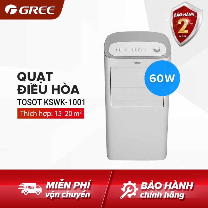 Quạt Hơi Nước Quạt Điều Hòa Máy Làm Mát Bằng Hơi Nước Gree Tosot Kswk1001 Hẹn Giờ Tắt Đa Chức Năng Công Suất 60w Dung Tích 10l Tự Động Tắt Bơm Khi Hết Nước Bảo Hành 2 Năm.