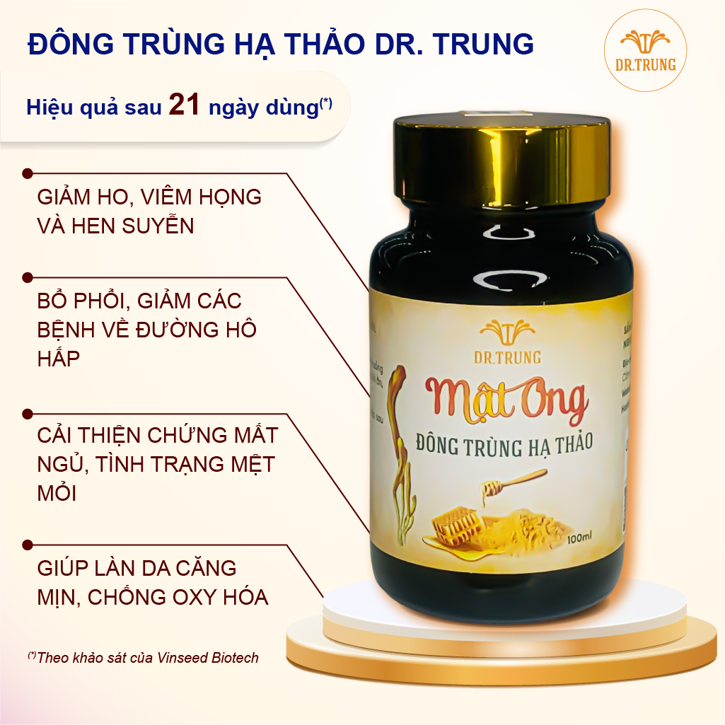 Cordyceps Honey Dr.Trung -  Cordyceps Militaris Powder Honey (100ml) - Delicious, easy to use, skin rejuvenation, anti-aging, supports relieving cough and asthma, improves sleep and memory, eliminates toxins, and increases resistance.