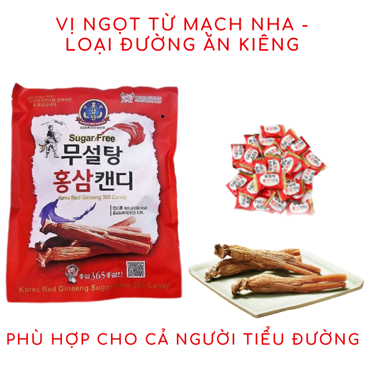 Kẹo sâm không đường 365 đỏ Hàn Quốc 500g