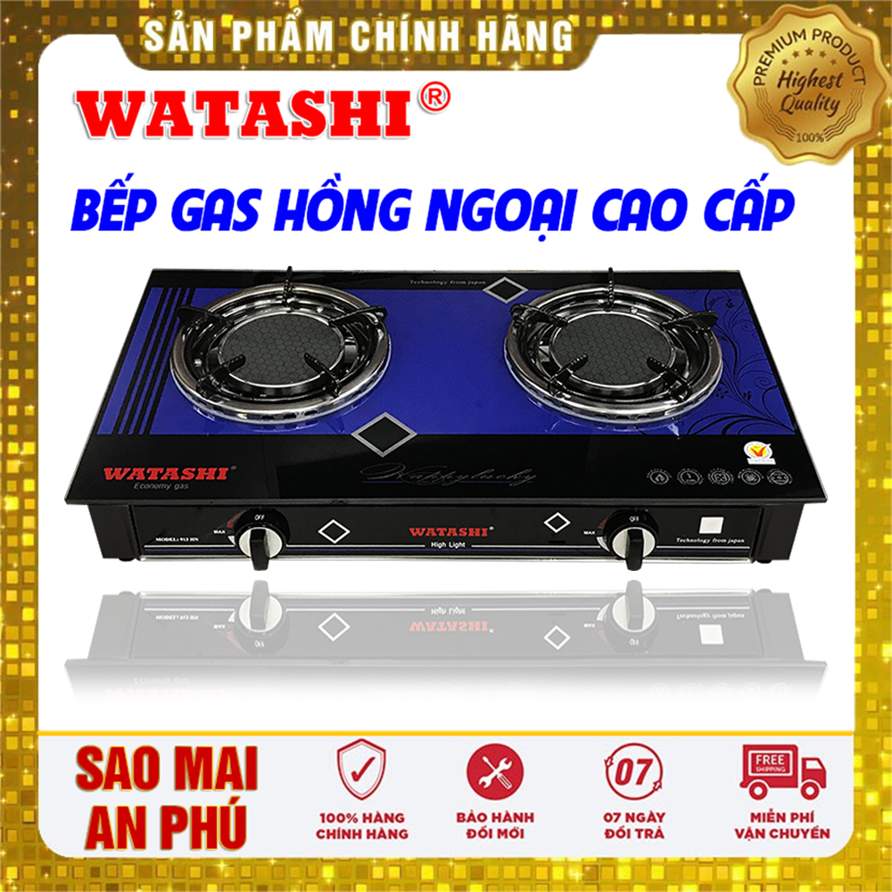 [ Xả Tồn Kho ]  Hồng Ngoại 2 Mặt Kính WATASHI WA-913 An toàn , Tiết Kiệm Gas, Điếu hộp Hồng Ngoại Ceramic 135mm, Bếp gas đôi gia đình giá rẻ